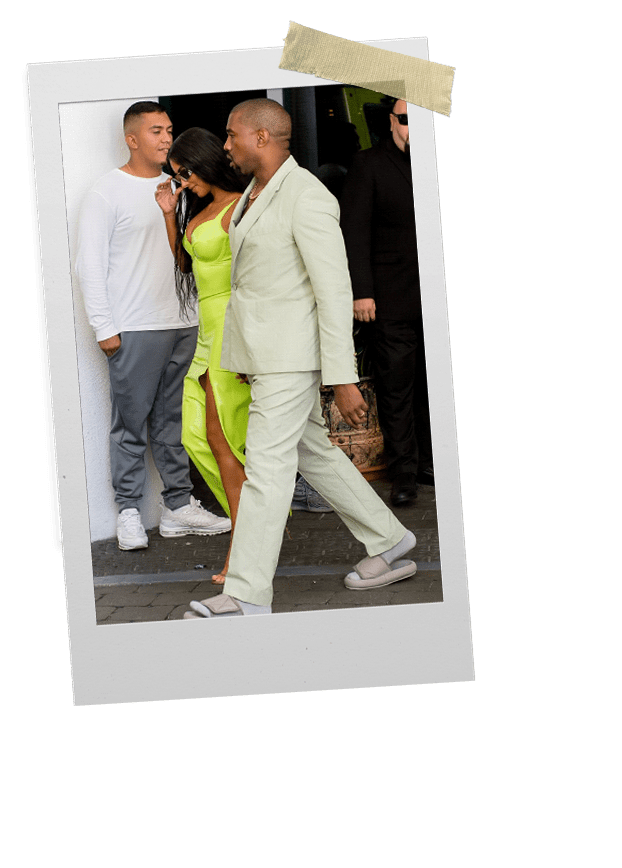 Kanye wearing Yeezy Slides